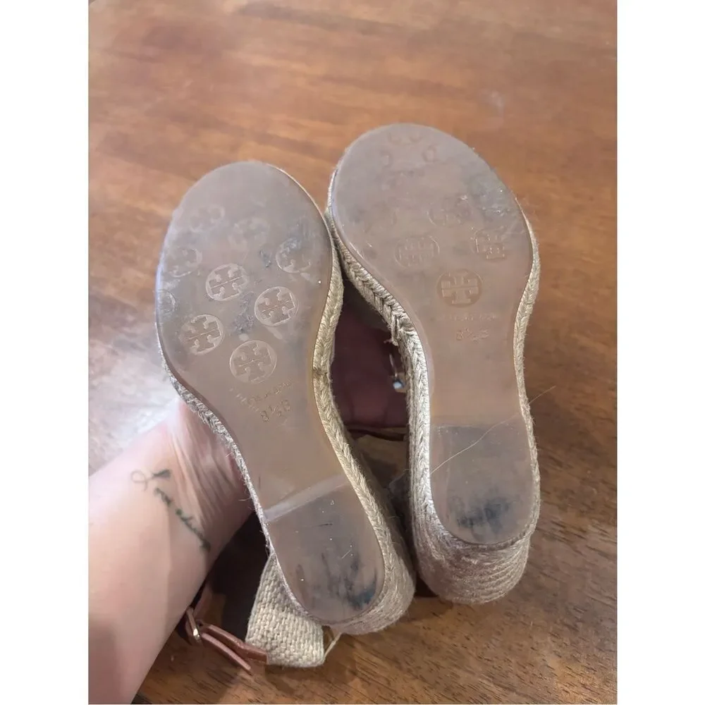 Tory Burch Boho Chic Tan & Natural Knotted Espadrille Wedge Sandals